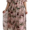 Robe longue trapèze élégante à imprimé chat du Bengale rose Dolce &amp; Gabbana