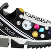 Dolce & Gabbana Black Multicolor Crystal Sneakers Shoes