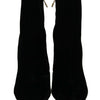 Dolce & Gabbana Black Velvet Crystal Square Heels Shoes