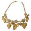Dolce & Gabbana Green Leaves Gold Brass Crystal Flower Pendant Necklace