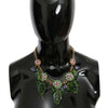 Dolce & Gabbana Green Leaves Gold Brass Crystal Flower Pendant Necklace