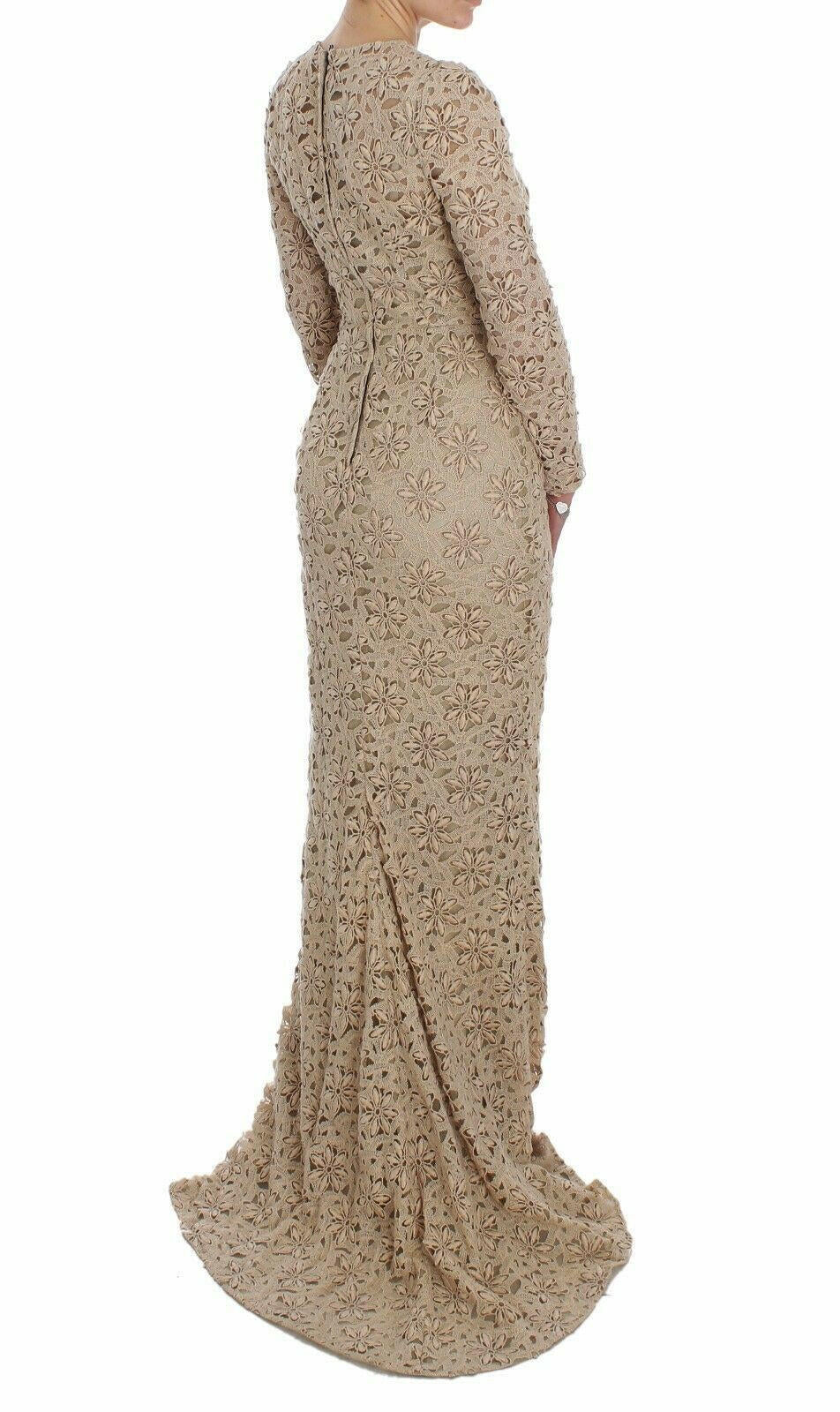 Dolce & Gabbana Beige Floral Lace Sheath Maxi Dress