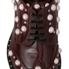 Dolce &amp; Gabbana - Élégantes ballerines bordeaux à lacets avec perles et cristaux