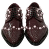 Dolce &amp; Gabbana - Élégantes ballerines bordeaux à lacets avec perles et cristaux