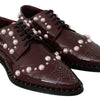 Dolce &amp; Gabbana - Élégantes ballerines bordeaux à lacets avec perles et cristaux