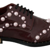 Dolce &amp; Gabbana - Élégantes ballerines bordeaux à lacets avec perles et cristaux