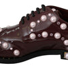 Dolce &amp; Gabbana - Élégantes ballerines bordeaux à lacets avec perles et cristaux