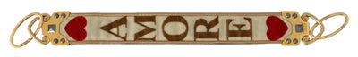 Dolce & Gabbana Gold White Textile Leather AMORE Shoulder Strap