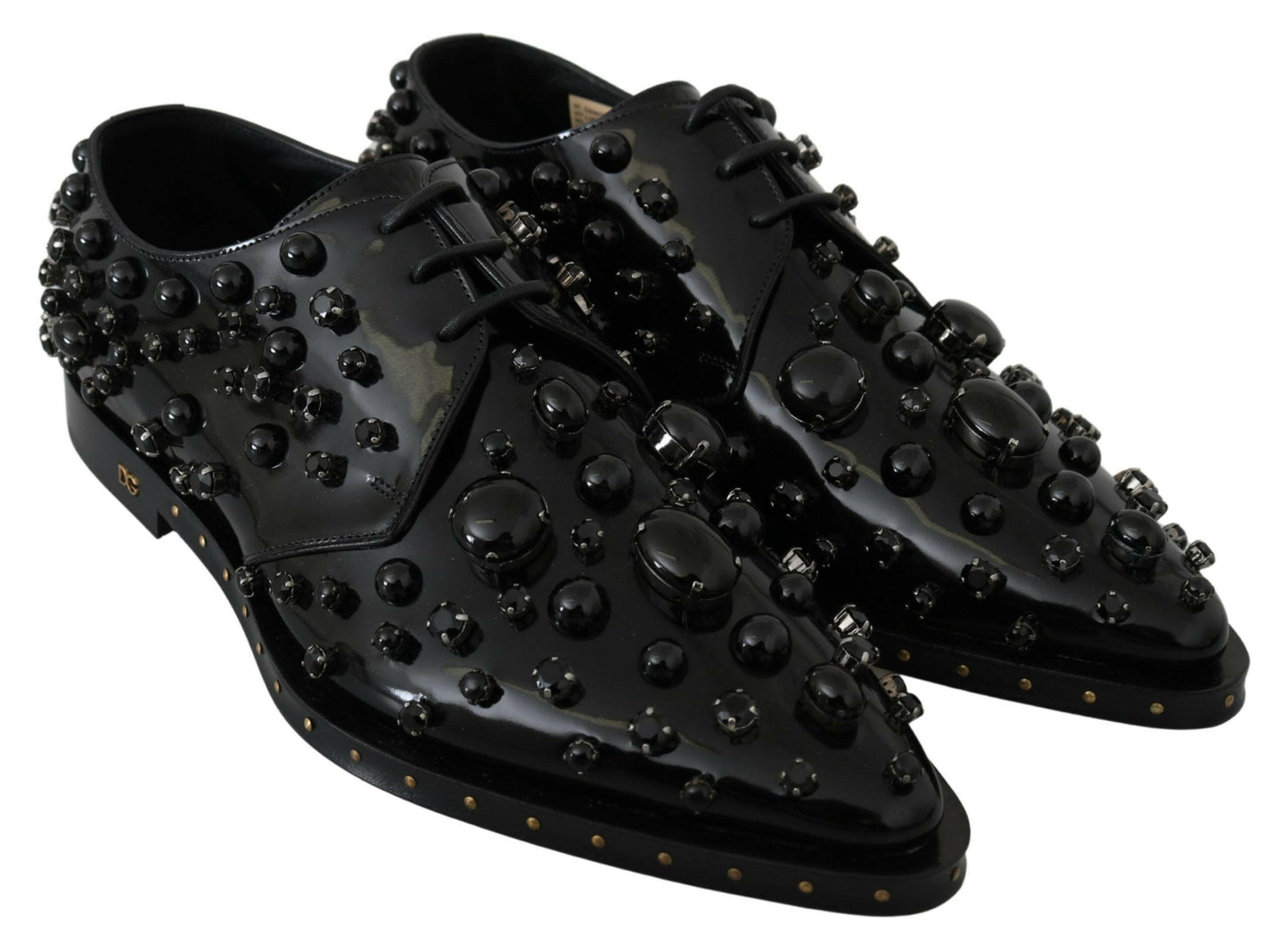 Dolce &amp; Gabbana – Schwarze Broque-Schuhe aus Leder mit Kristallen