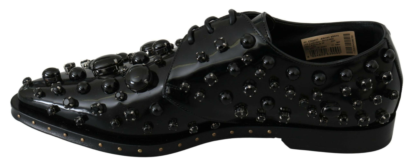 Dolce &amp; Gabbana – Schwarze Broque-Schuhe aus Leder mit Kristallen