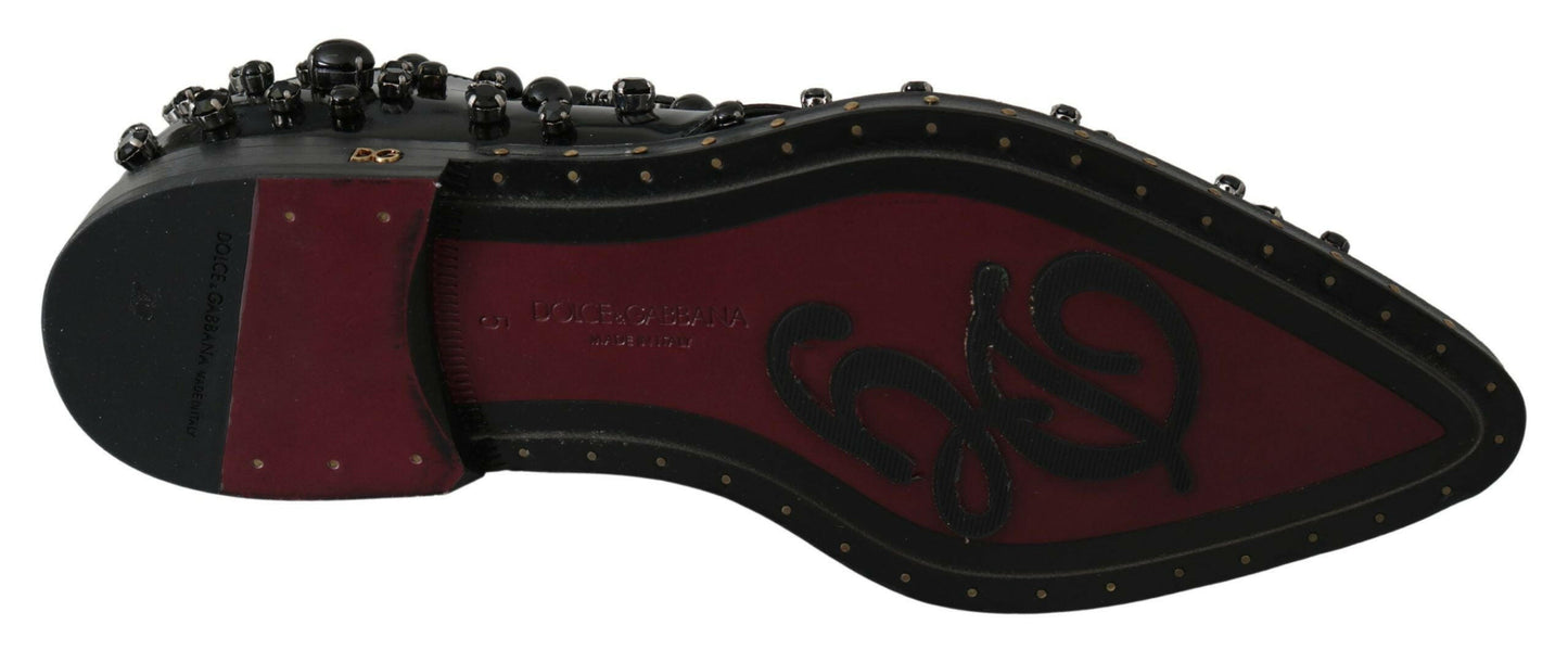 Dolce &amp; Gabbana – Schwarze Broque-Schuhe aus Leder mit Kristallen