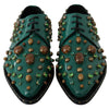 Dolce & Gabbana Green Leather Crystal Dress Broque Shoes