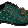 Dolce & Gabbana Green Leather Crystal Dress Broque Shoes