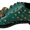 Dolce & Gabbana Green Leather Crystal Dress Broque Shoes