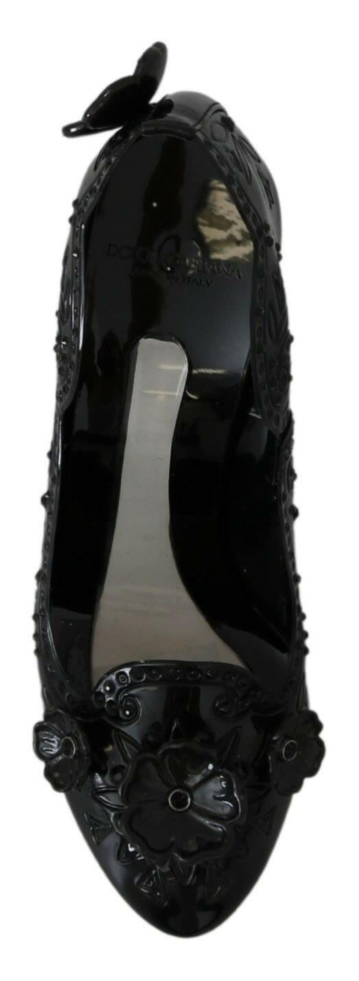 Dolce &amp; Gabbana Schwarze CINDERELLA-Heels mit Blumen- und Kristallverzierung