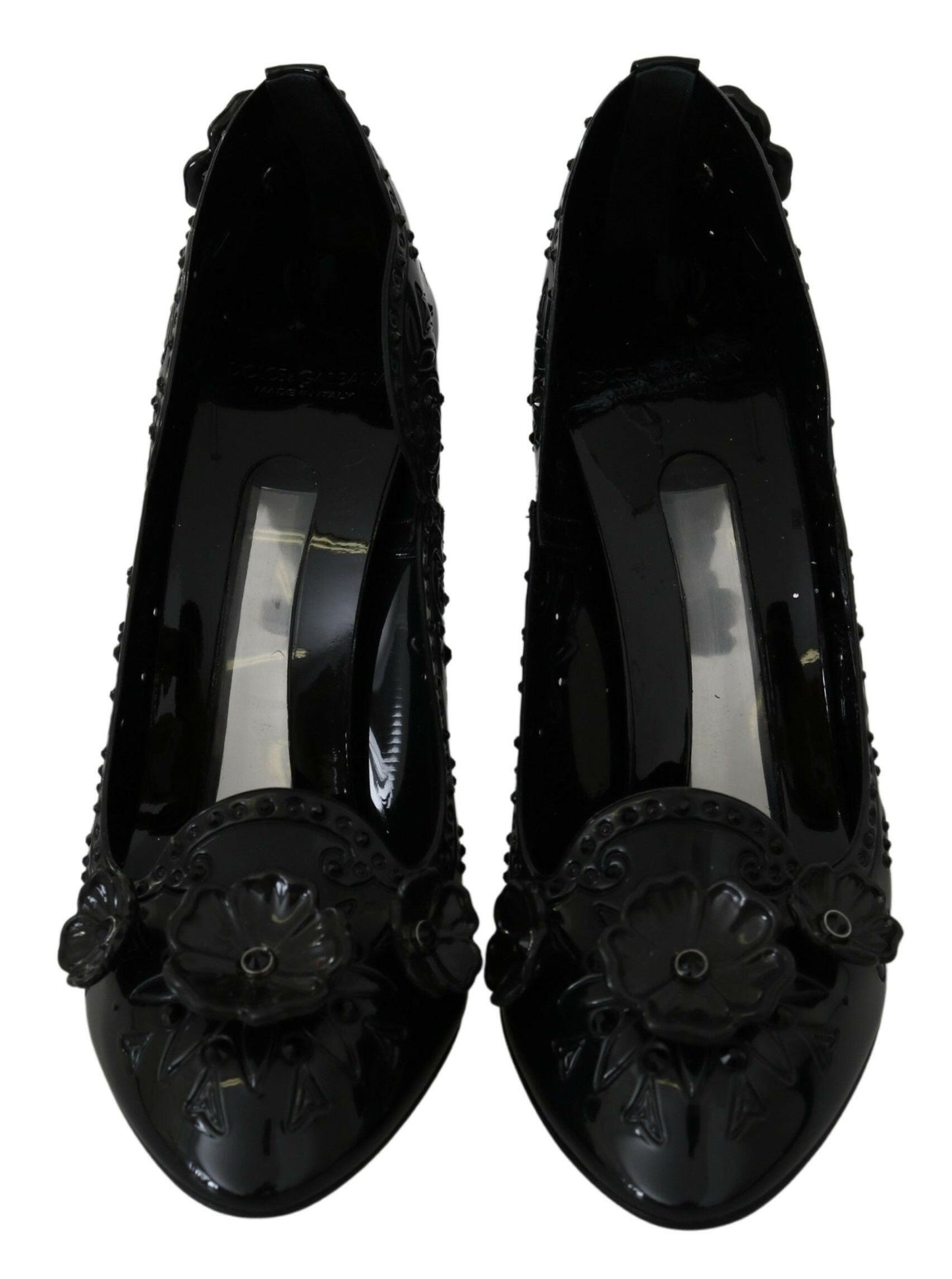 Dolce &amp; Gabbana Schwarze CINDERELLA-Heels mit Blumen- und Kristallverzierung