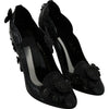 Dolce &amp; Gabbana Schwarze CINDERELLA-Heels mit Blumen- und Kristallverzierung