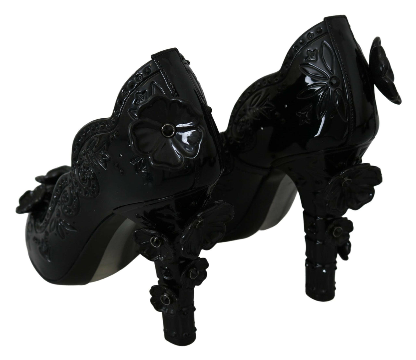 Dolce &amp; Gabbana Schwarze CINDERELLA-Heels mit Blumen- und Kristallverzierung