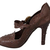 Dolce & Gabbana Brown Floral Crystal CINDERELLA Heels Shoes