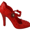 Dolce & Gabbana Red Floral Crystal CINDERELLA Heels Shoes