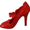 Dolce & Gabbana Red Floral Crystal CINDERELLA Heels Shoes