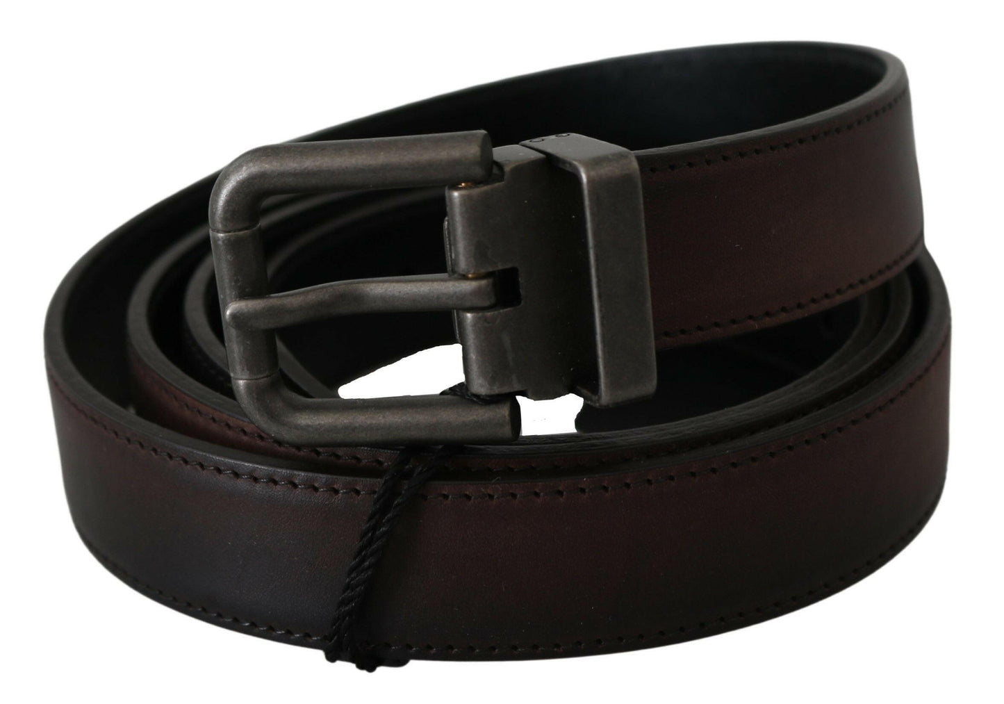 Dolce & Gabbana Solid Brown Leather Gray Buckle Belt