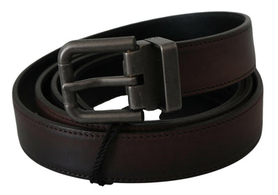 Dolce & Gabbana Solid Brown Leather Gray Buckle Belt
