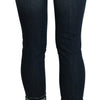 Acht – Blau verwaschene Skinny-Crop-Jeanshose mit niedriger Taille