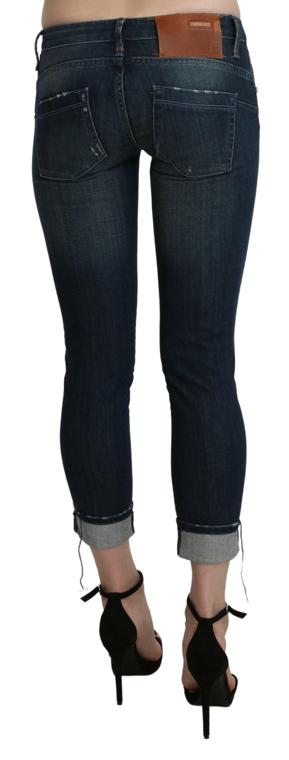 Acht – Blau verwaschene Skinny-Crop-Jeanshose mit niedriger Taille