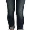 Acht – Blau verwaschene Skinny-Crop-Jeanshose mit niedriger Taille