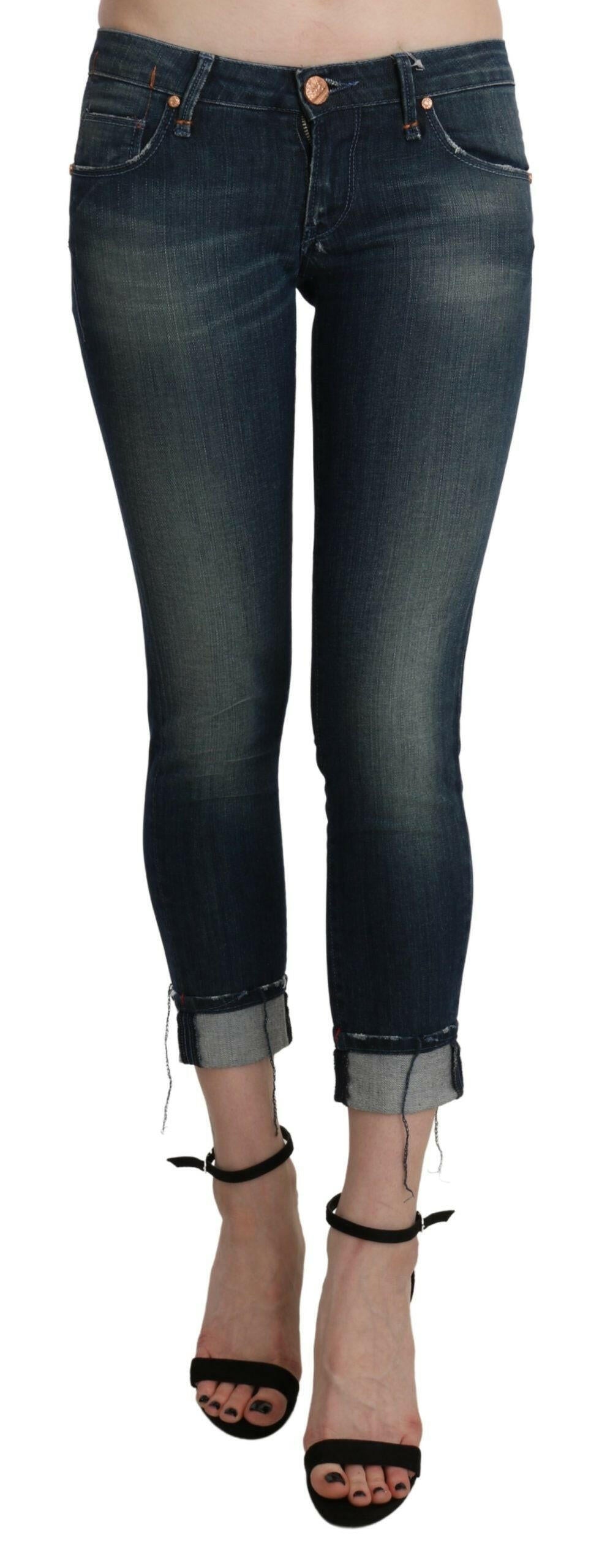 Acht – Blau verwaschene Skinny-Crop-Jeanshose mit niedriger Taille