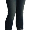 Acht – Blau verwaschene Skinny-Crop-Jeanshose mit niedriger Taille