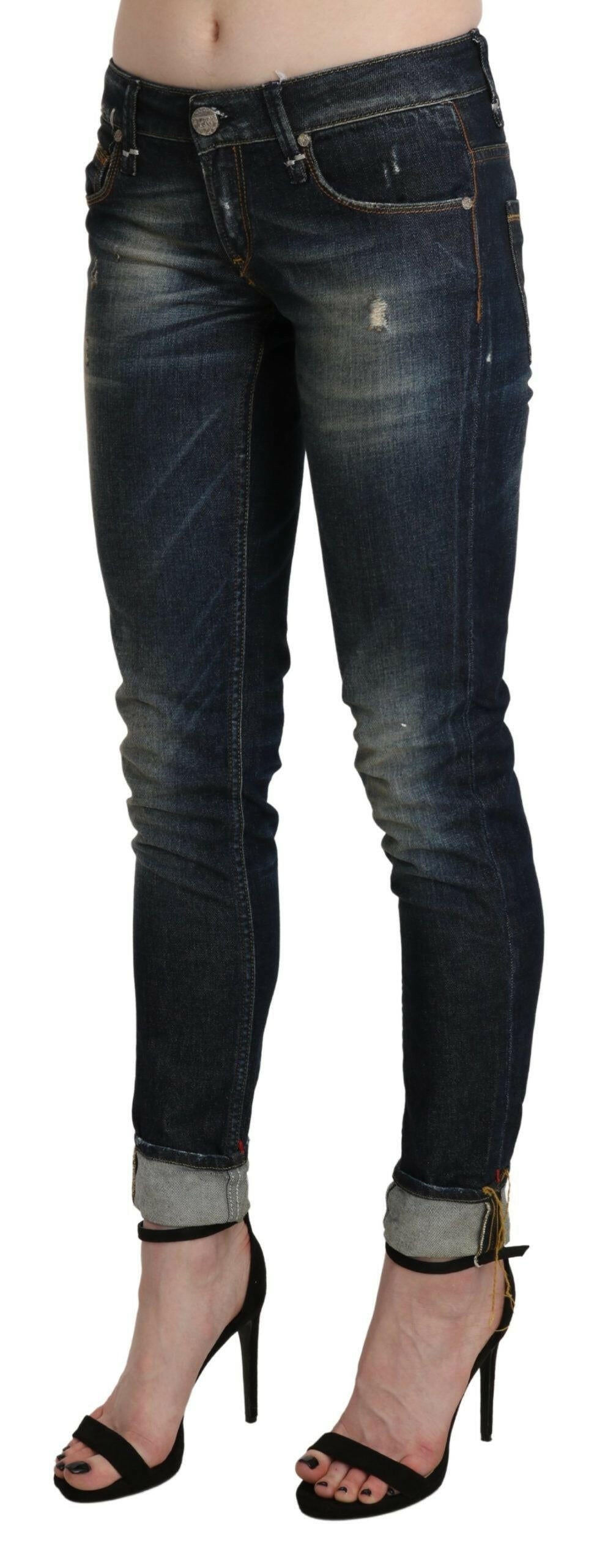Acht – Blau verwaschene Skinny-Jeanshose mit niedriger Taille