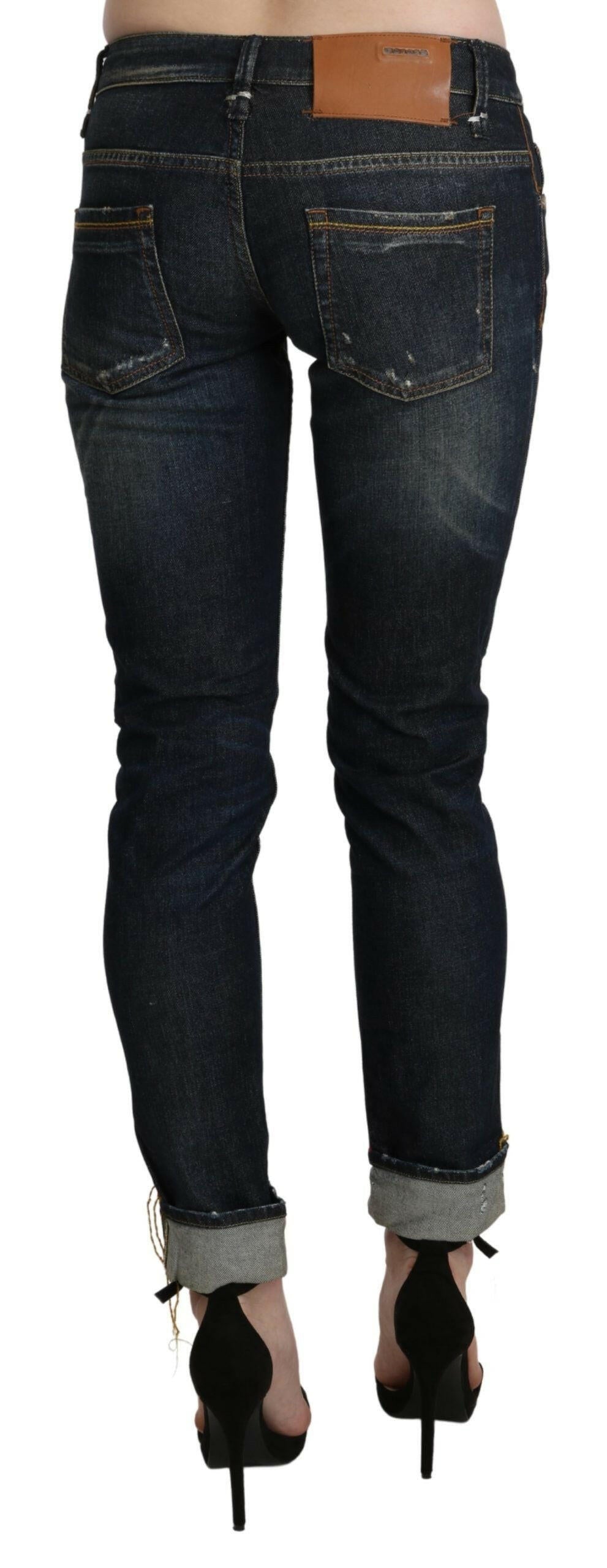 Acht – Blau verwaschene Skinny-Jeanshose mit niedriger Taille