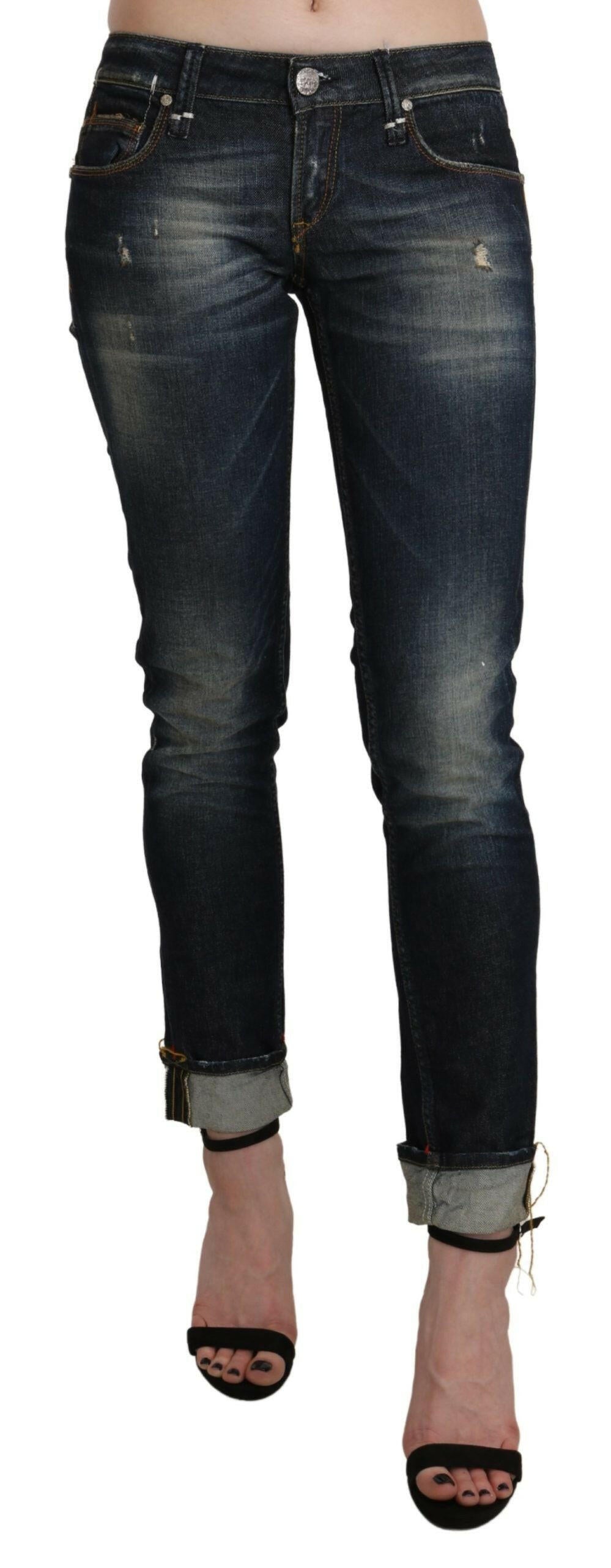 Acht – Blau verwaschene Skinny-Jeanshose mit niedriger Taille