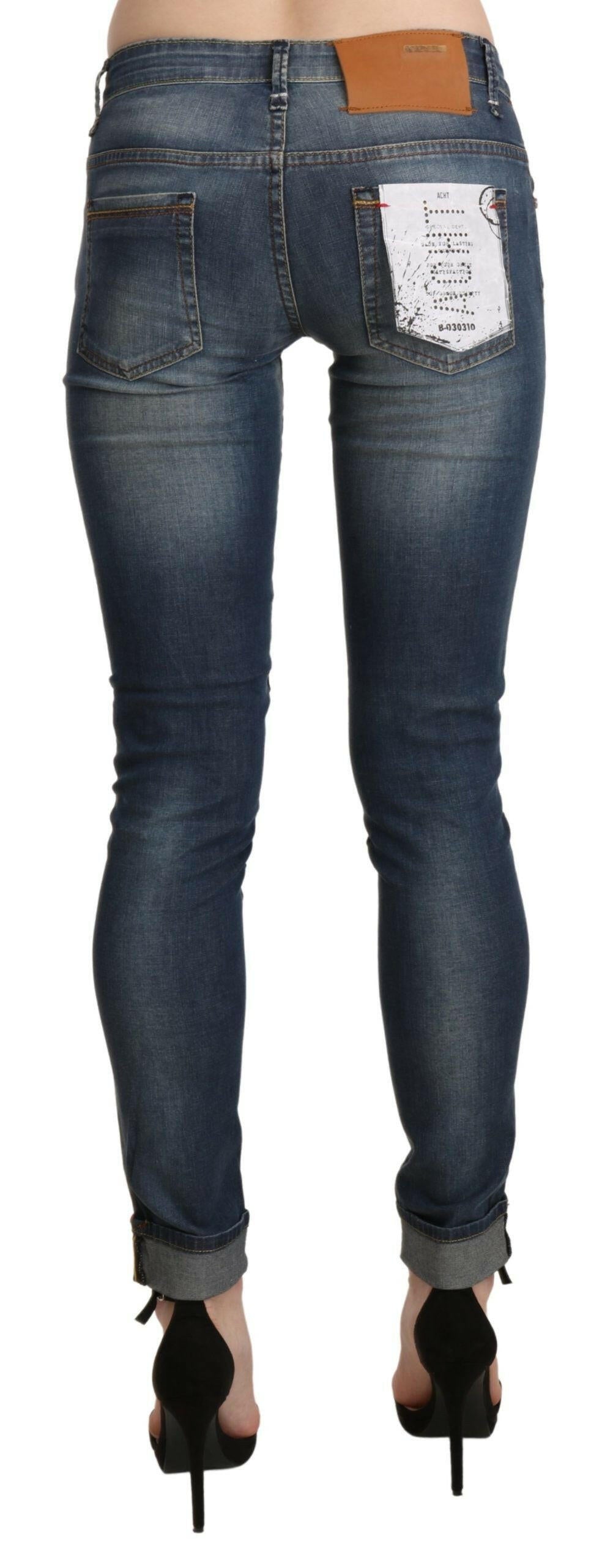 Acht – Blau verwaschene Skinny-Jeanshose mit niedriger Taille