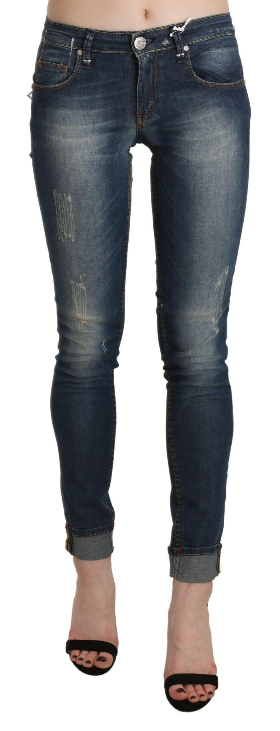 Acht – Blau verwaschene Skinny-Jeanshose mit niedriger Taille