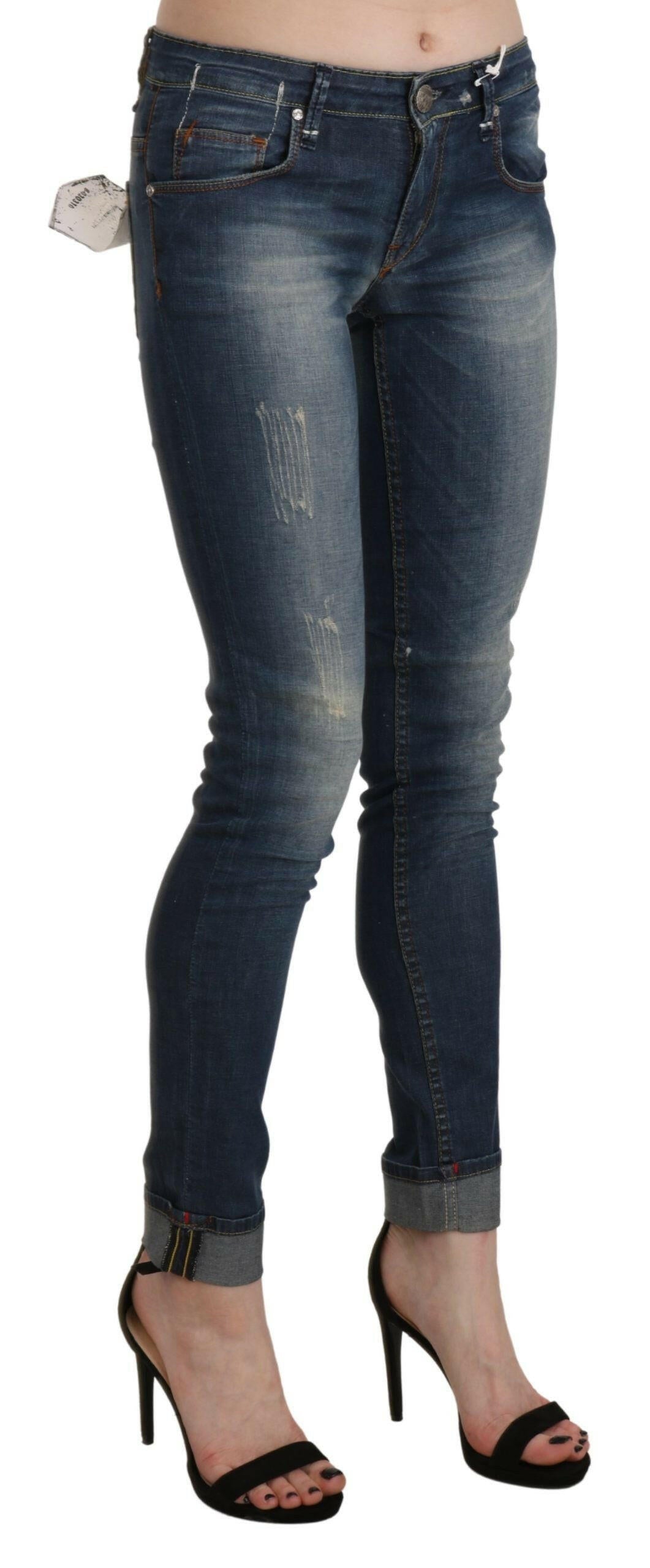 Acht – Blau verwaschene Skinny-Jeanshose mit niedriger Taille