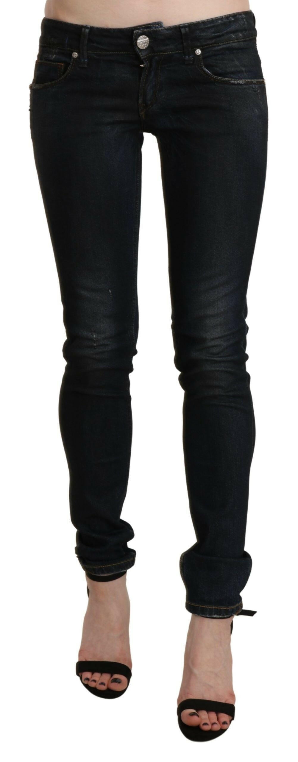 Acht – Schwarze Skinny-Jeans mit niedriger Taille und verwaschenem Design