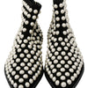 Dolce & Gabbana Black Suede Pearl Studs Boots Shoes