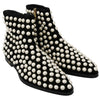 Dolce & Gabbana Black Suede Pearl Studs Boots Shoes