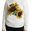 Dolce & Gabbana White Floral Wool Pullover Sunflower Sweater