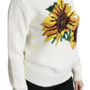 Dolce & Gabbana White Floral Wool Pullover Sunflower Sweater