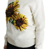 Dolce & Gabbana White Floral Wool Pullover Sunflower Sweater