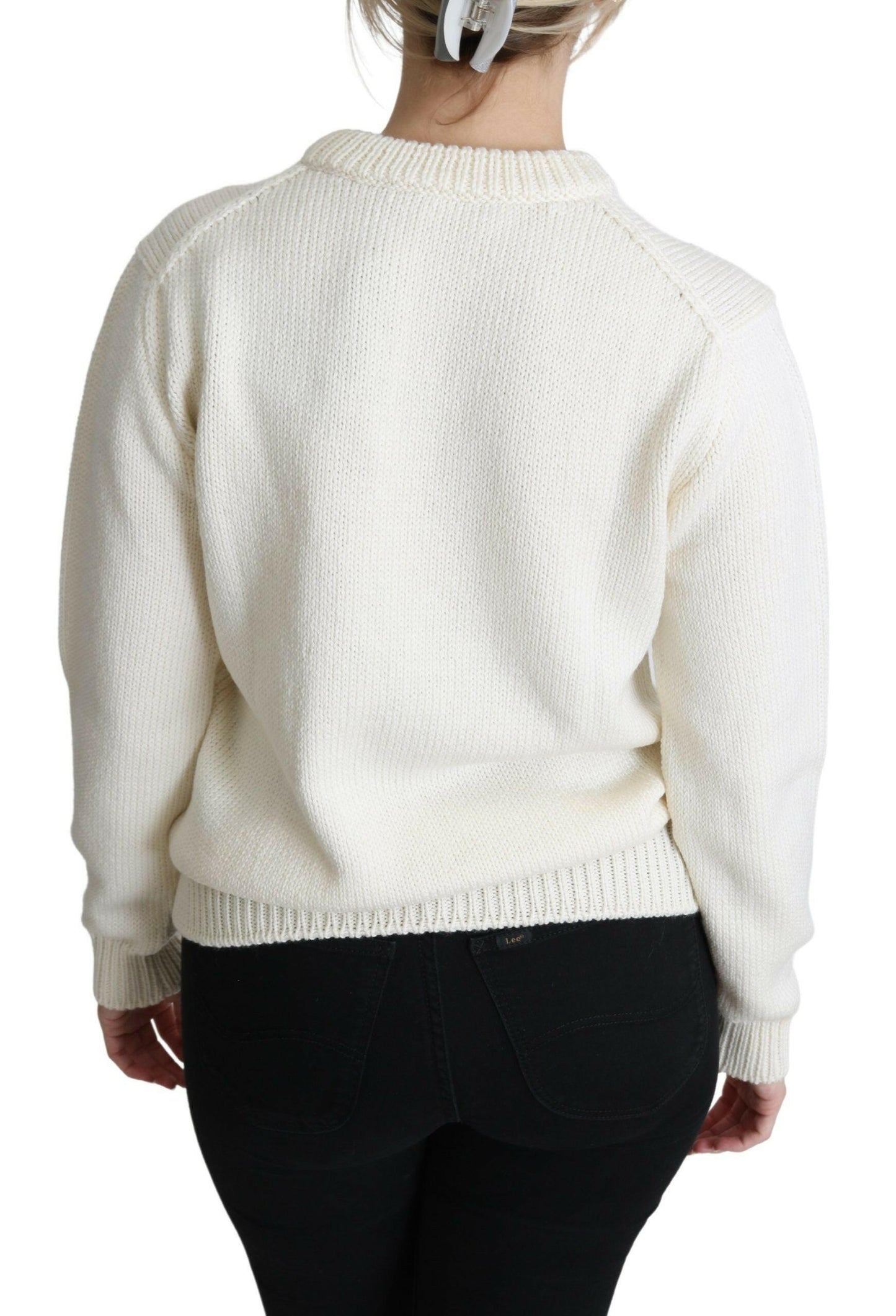 Dolce & Gabbana White Floral Wool Pullover Sunflower Sweater