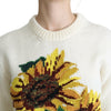Dolce & Gabbana White Floral Wool Pullover Sunflower Sweater