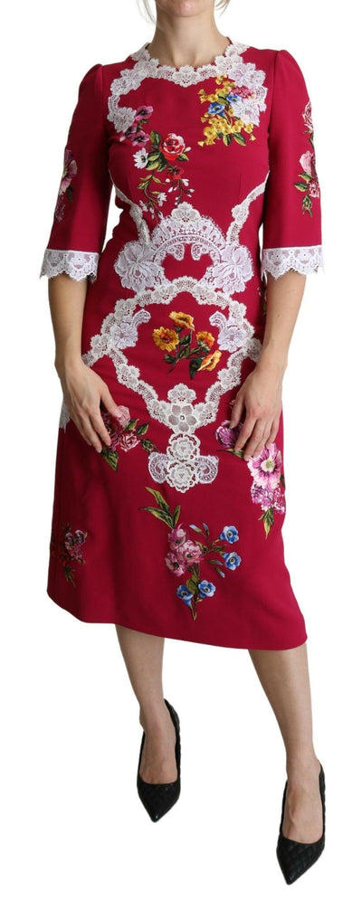 Robe fourreau mi-longue brodée de fleurs Dolce &amp; Gabbana