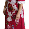 Dolce & Gabbana Red Floral Embroidered Sheath Midi Dress