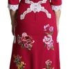 Dolce & Gabbana Red Floral Embroidered Sheath Midi Dress