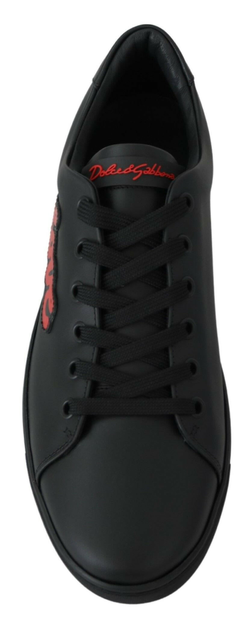 Dolce & Gabbana Black Leather Love Heart Sneakers Womens Shoes